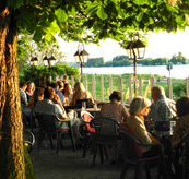Duesseldorf beer garden on Rhine photo
