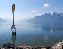 Fork in Lake Geneva at Alimentarium photo