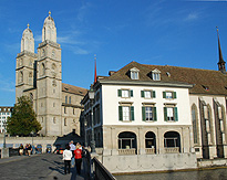 Grossmunster and Wasserkirche on the Limmat River photo