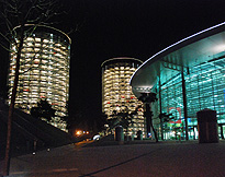 VW Autostadt Wolfsburg tower at night photo