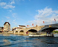 Basel Middle Bridge on the Rhine with Cruise ship photo